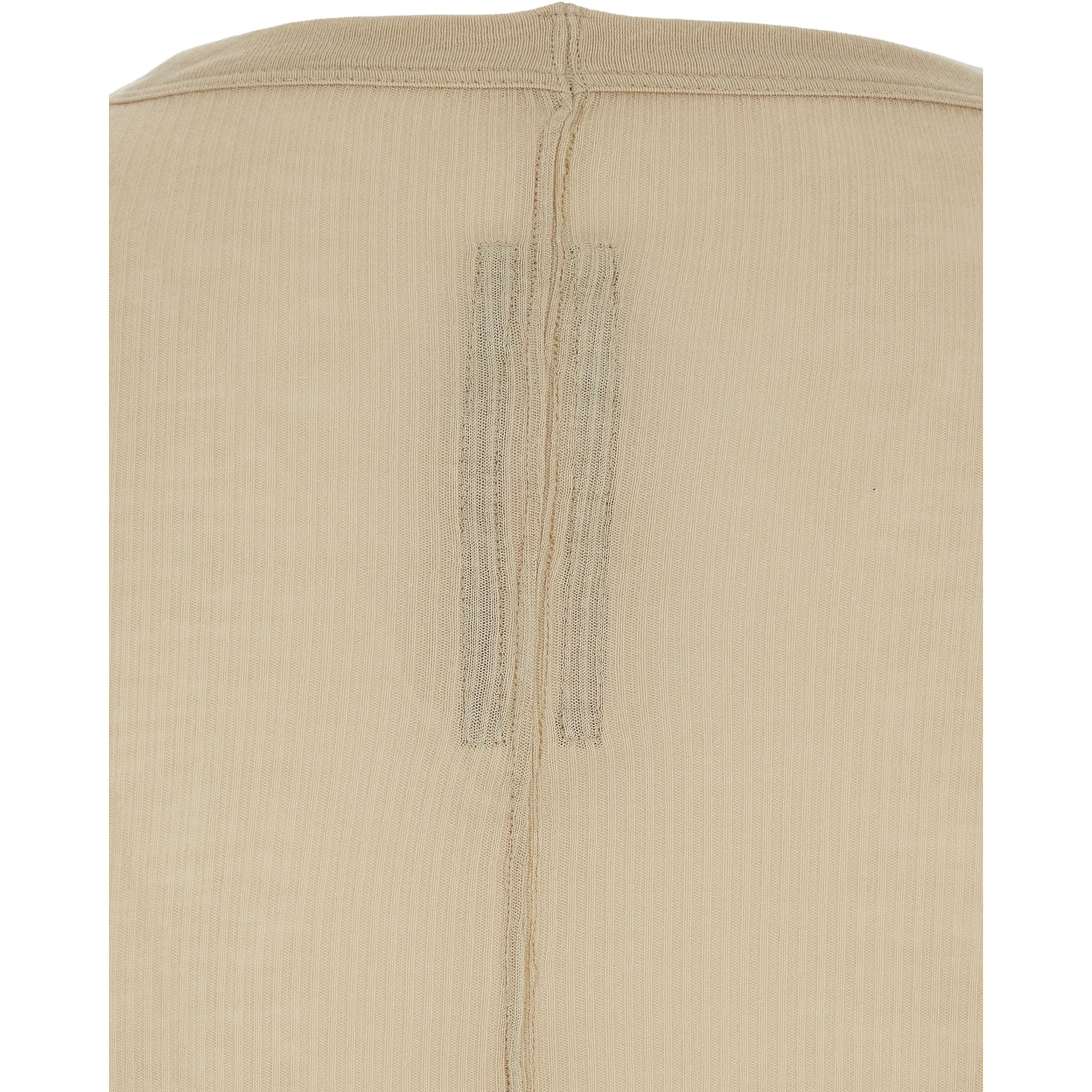 Beige T-Shirt with Ribbed Design and Round Neck in Viscose and Silk Blend Man