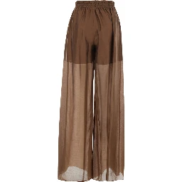 Brown Pants with Elastic Waist and Semi-Transparent Design in Tech Fabric for Women