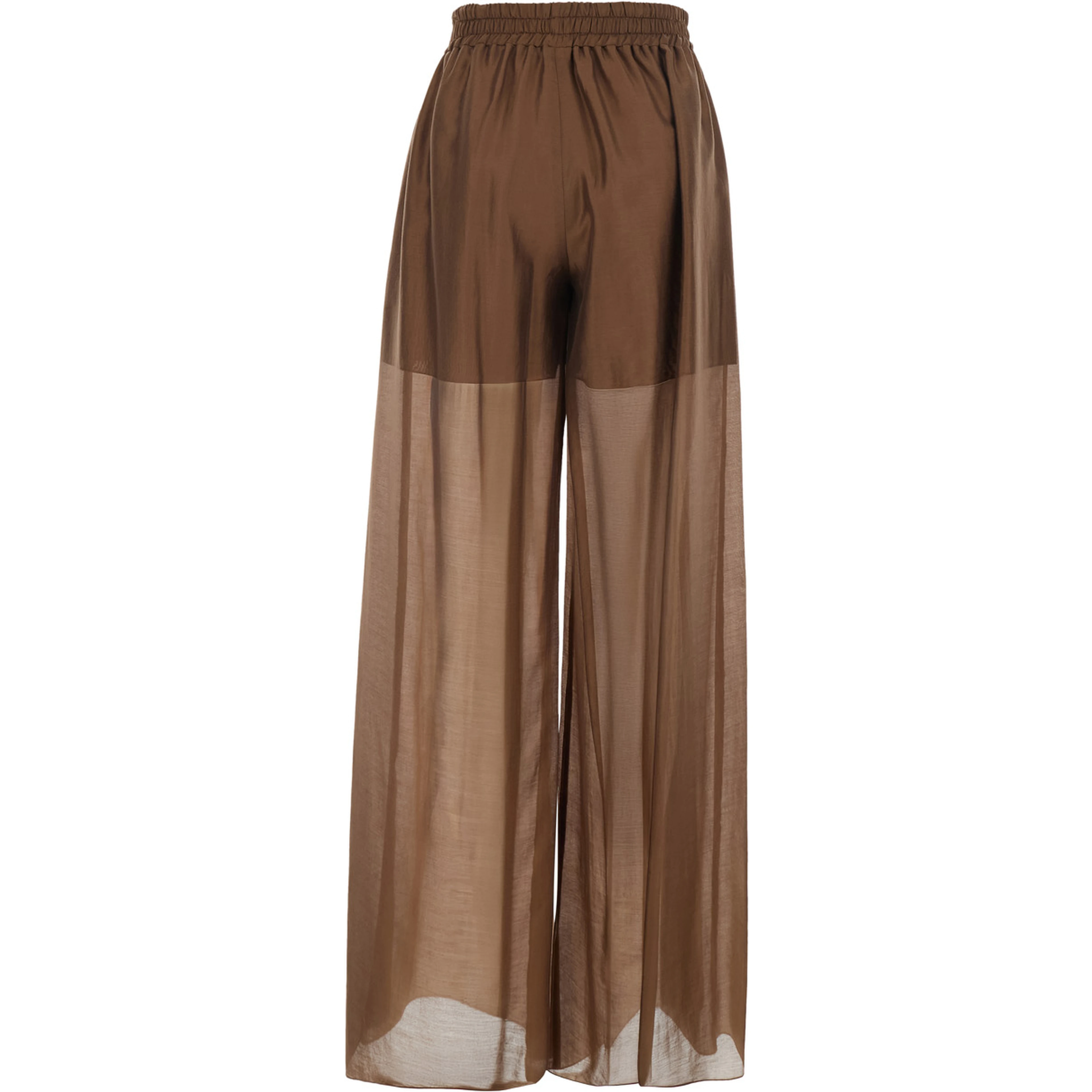 Brown Pants with Elastic Waist and Semi-Transparent Design in Tech Fabric for Women