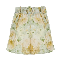 Sienna Multicolor Shorts with All-Over Floral Print and Front Belt in Cotton for Women