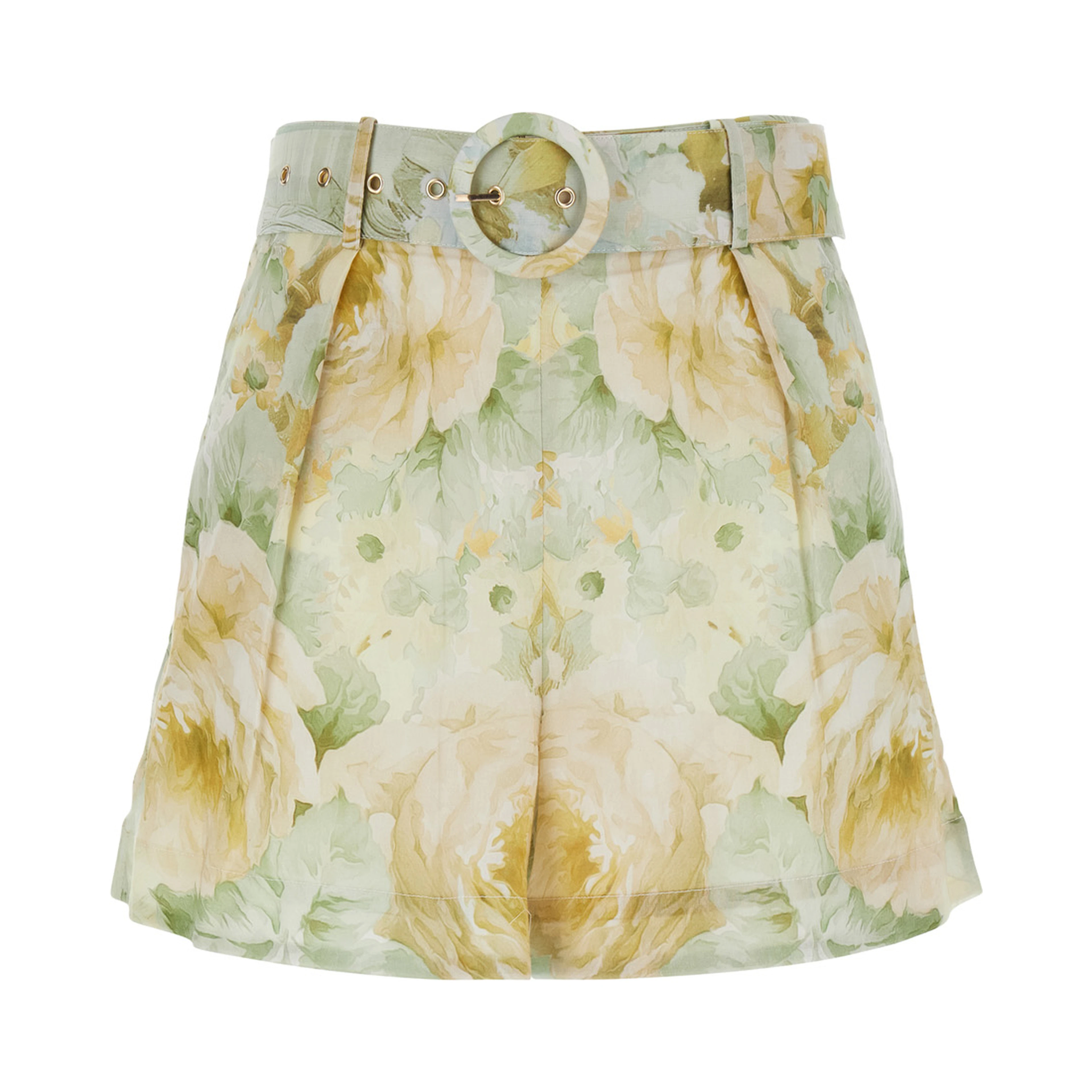 Sienna Multicolor Shorts with All-Over Floral Print and Front Belt in Cotton for Women