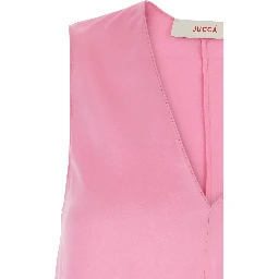Pink Sleeveless Silk Top with V-Neck Woman