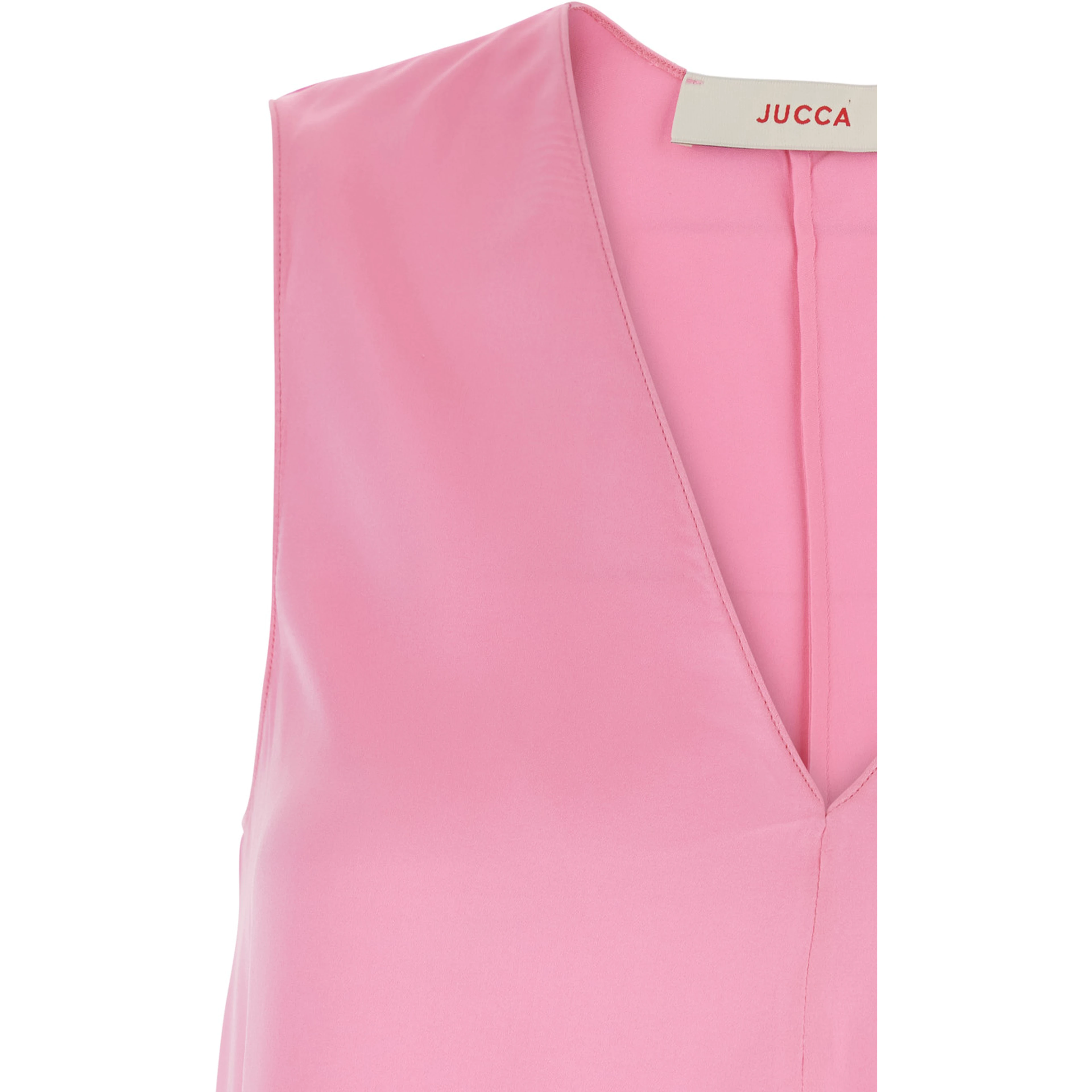 Pink Sleeveless Silk Top with V-Neck Woman