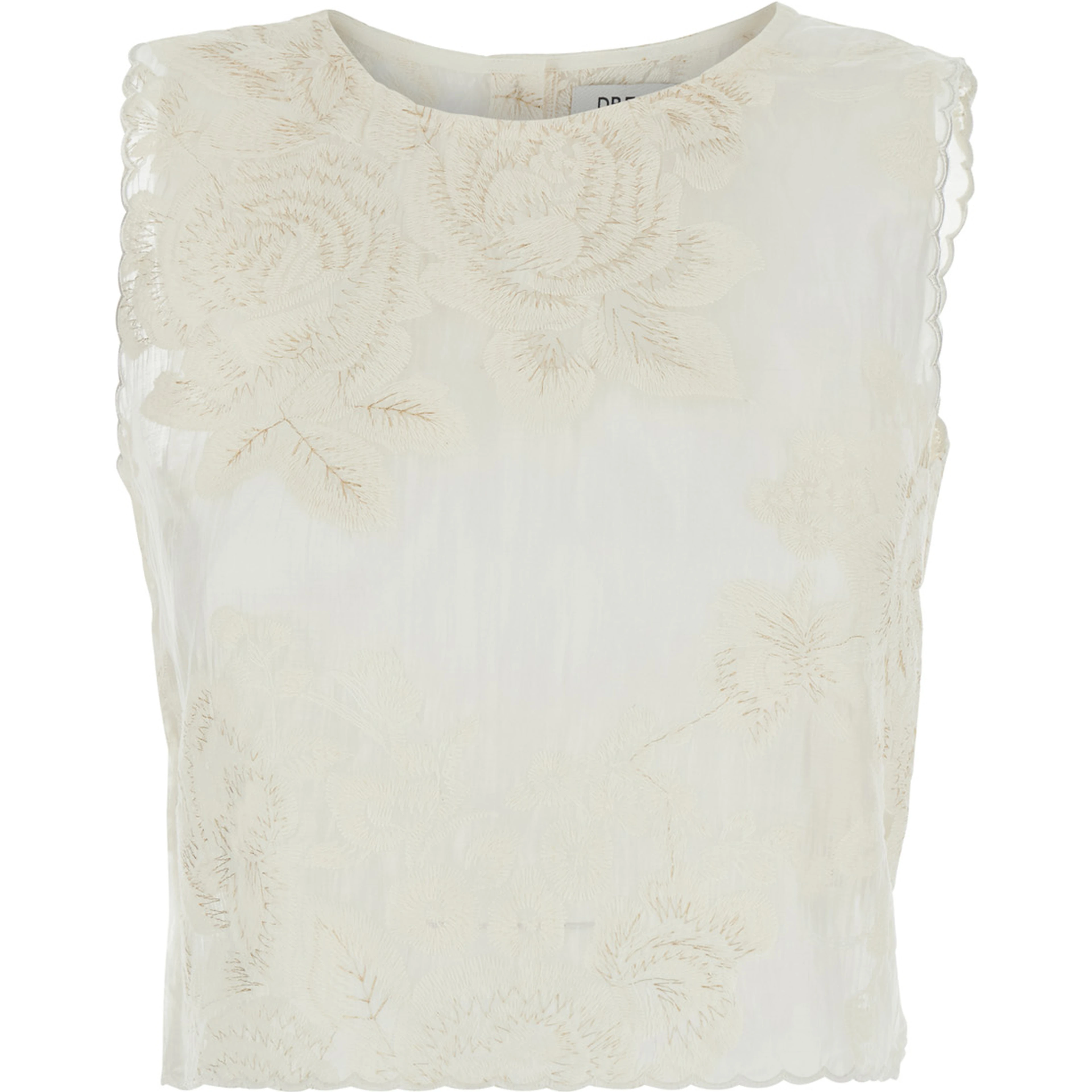 White Sleeveless Top Rebecca with Button Closure on the Back and All-Over Embroidery in Cotton for Women