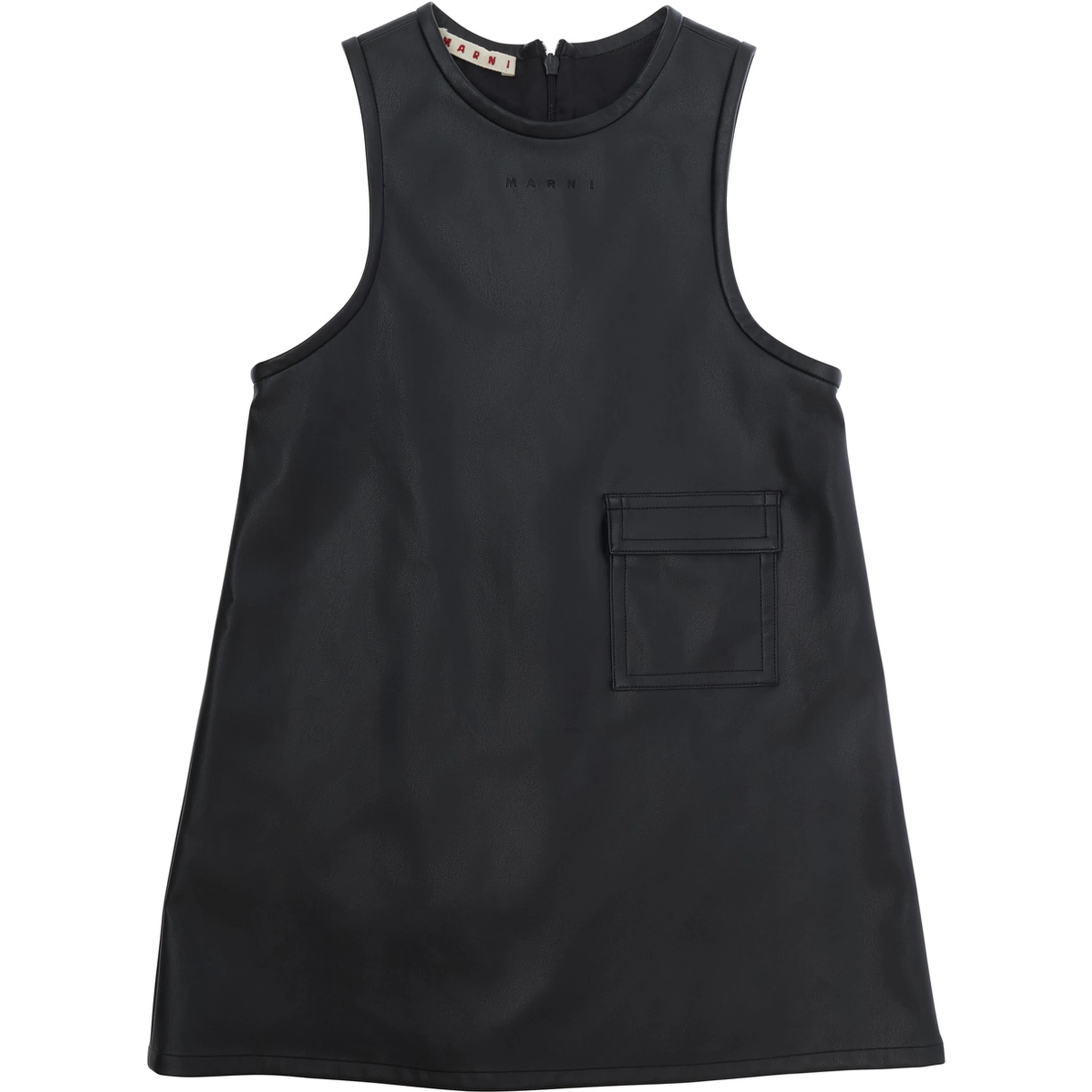 black Dress with logo lettering on the front in eco-leather for Girl