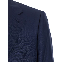 Blue Single-breasted Suit with Notched Revers in Wool for Men