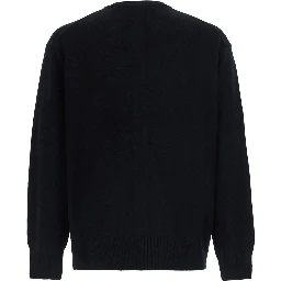 UNISEX CREWNECK KNIT CARDIGAN with round neck and long sleeves in Wool Viscose Nylon Cashmere in Black Unisex