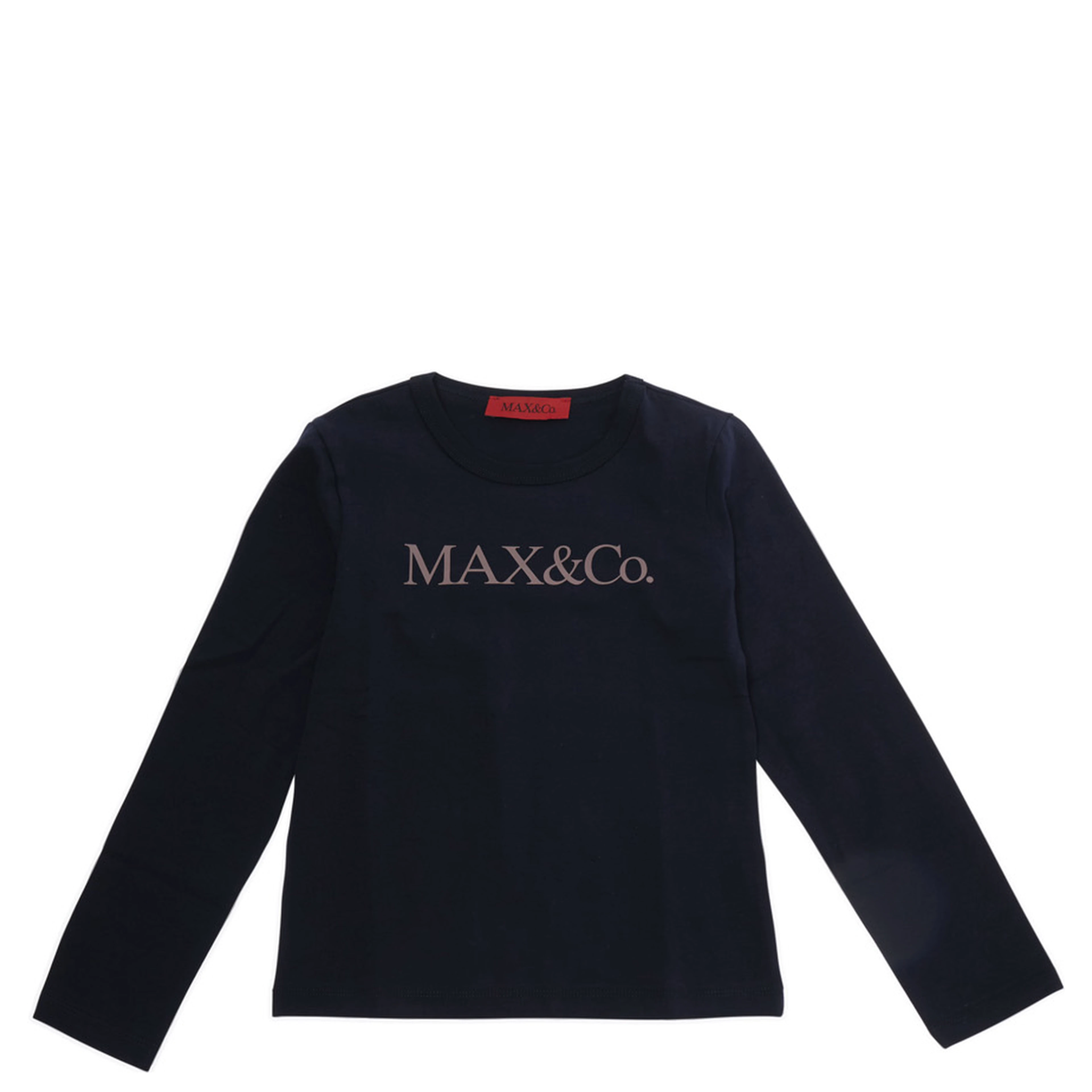 Blue Long sleeve round neck T-shirt with logo lettering on the front in stretch cotton Girl