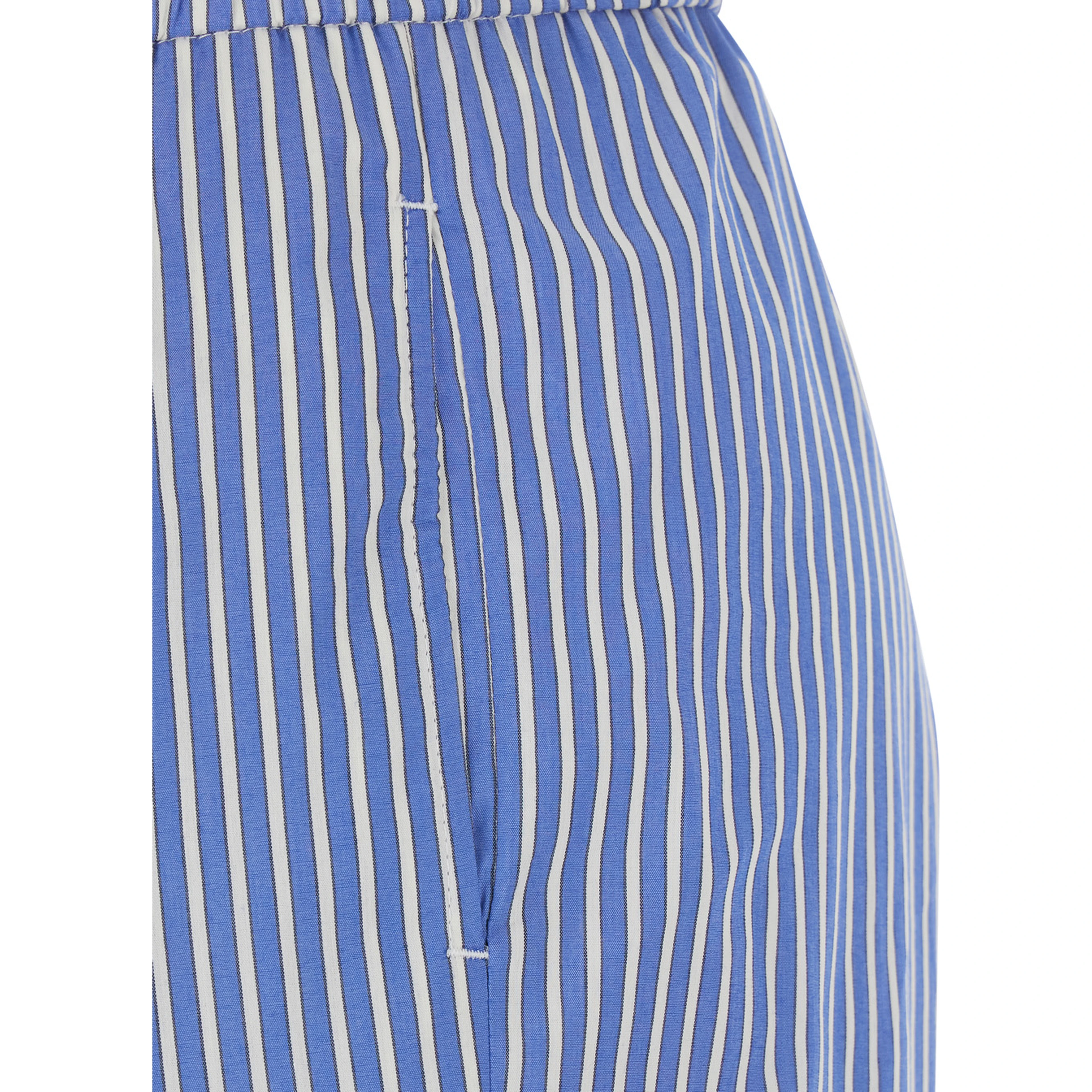 Blue Pants with Wide Leg and All-Over Stripes in Cotton Blend Woman