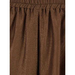 Brown Pants with Elastic Waist and Semi-Transparent Design in Tech Fabric for Women