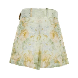 Sienna Multicolor Shorts with All-Over Floral Print and Front Belt in Cotton for Women