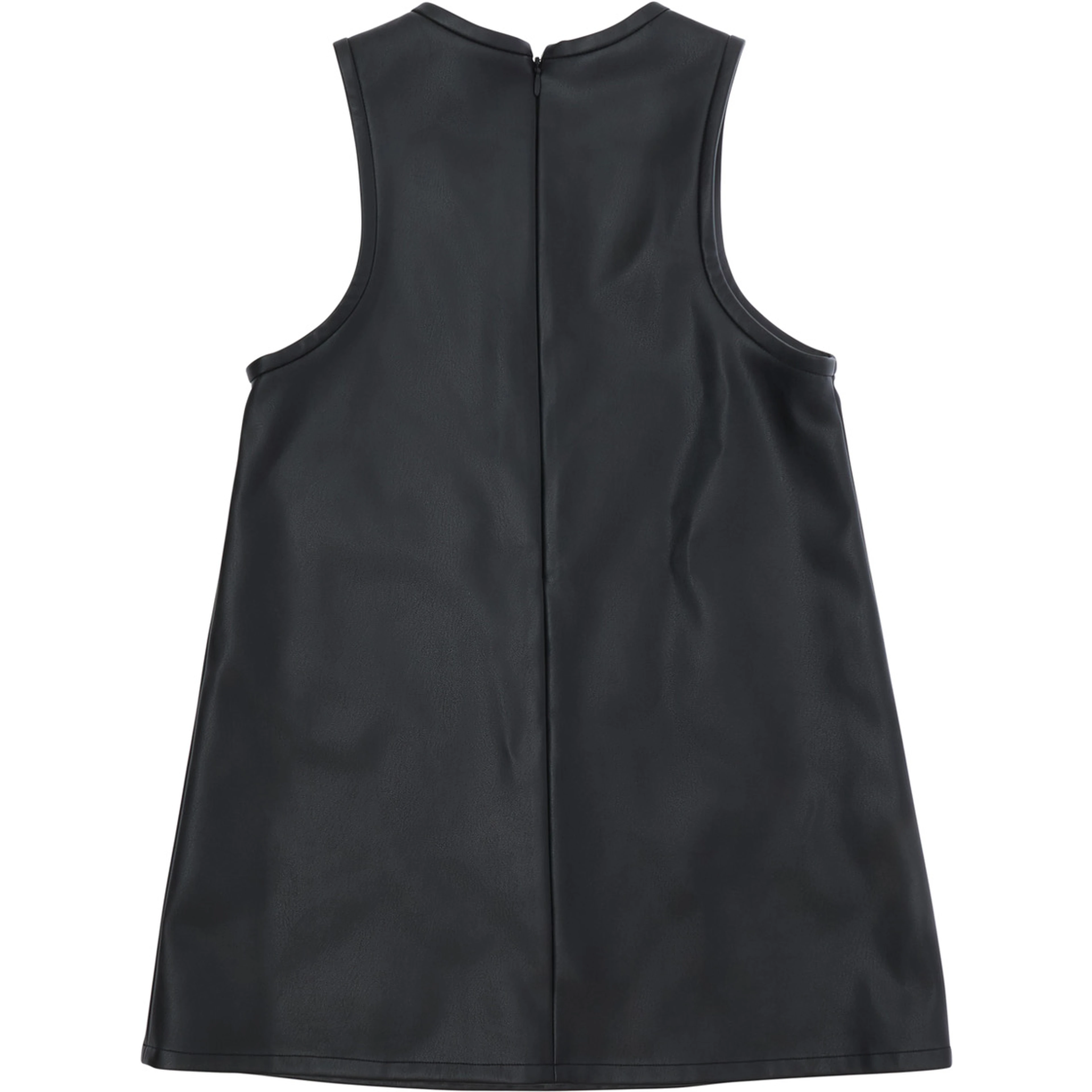 black Dress with logo lettering on the front in eco-leather for Girl