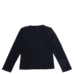 Blue Long sleeve round neck T-shirt with logo lettering on the front in stretch cotton Girl