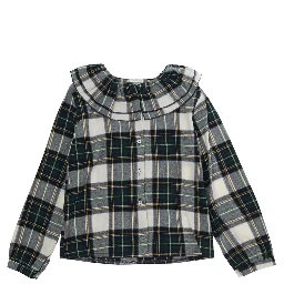 green Blouse with all-over stripe motif in cotton for Girl