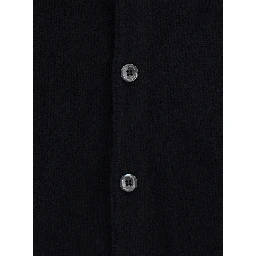 UNISEX CREWNECK KNIT CARDIGAN with round neck and long sleeves in Wool Viscose Nylon Cashmere in Black Unisex