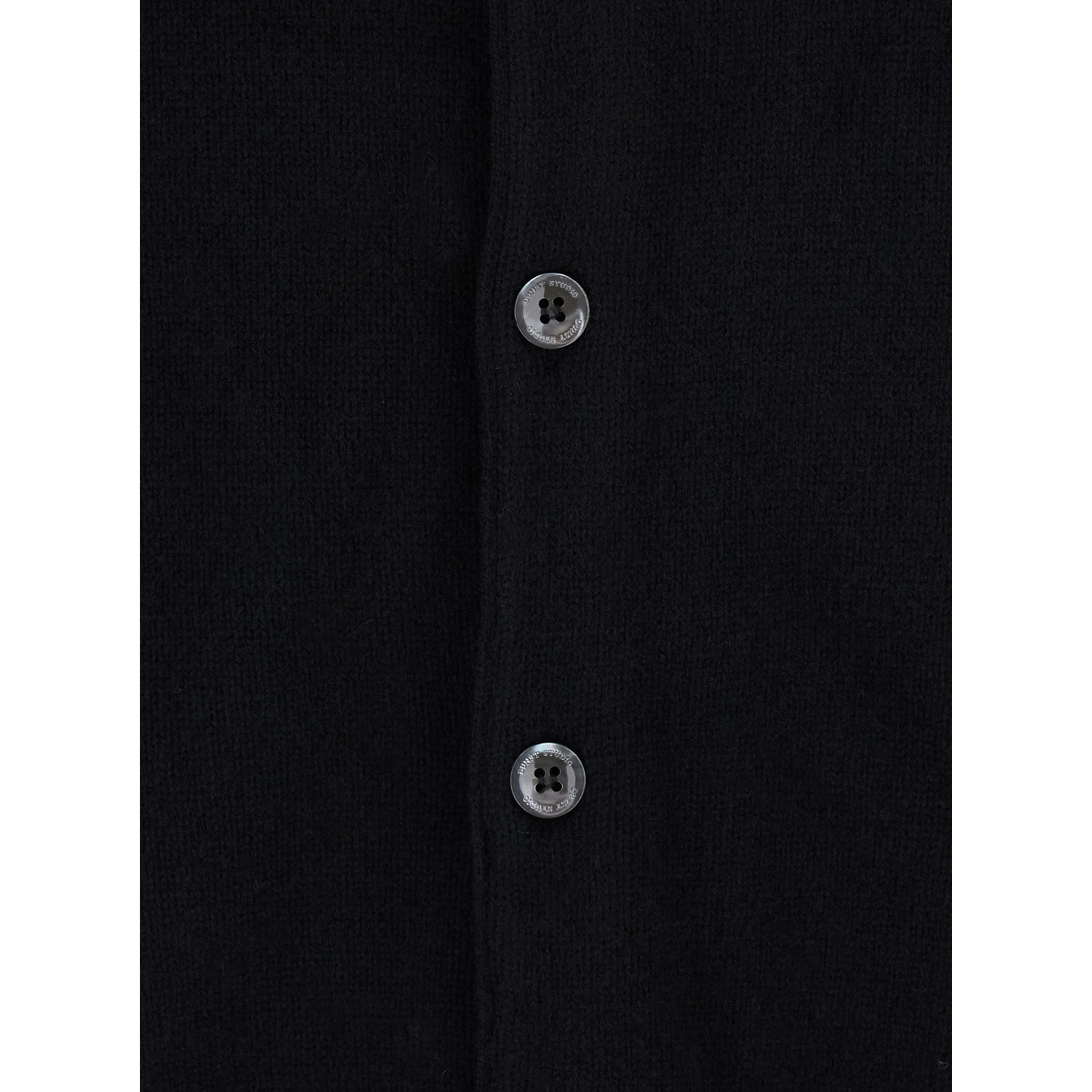 UNISEX CREWNECK KNIT CARDIGAN with round neck and long sleeves in Wool Viscose Nylon Cashmere in Black Unisex