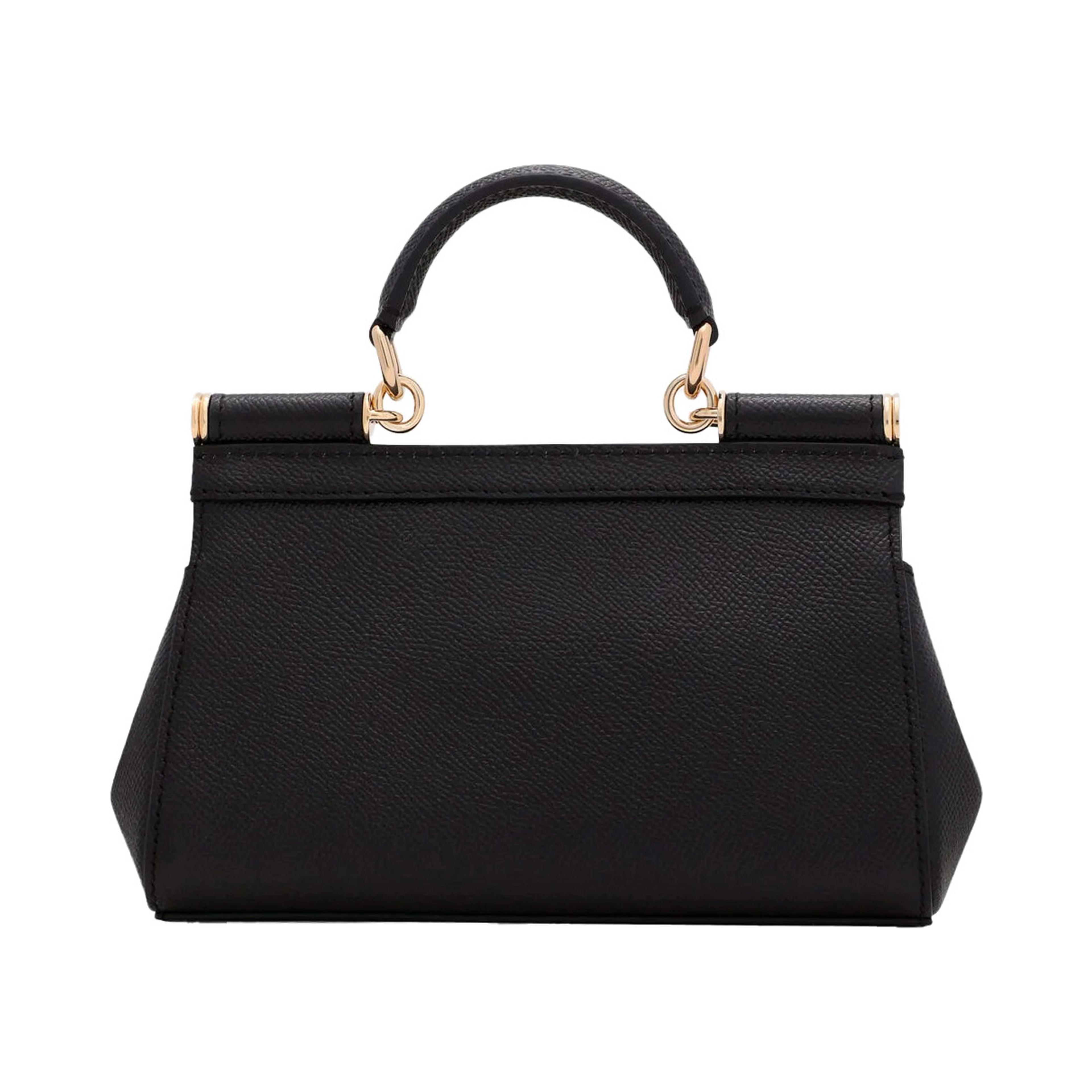 Sicily Small Black Handbag with Adjustable and Removable Shoulder Strap and Logo Plate on the Front in Grained Leather for Women