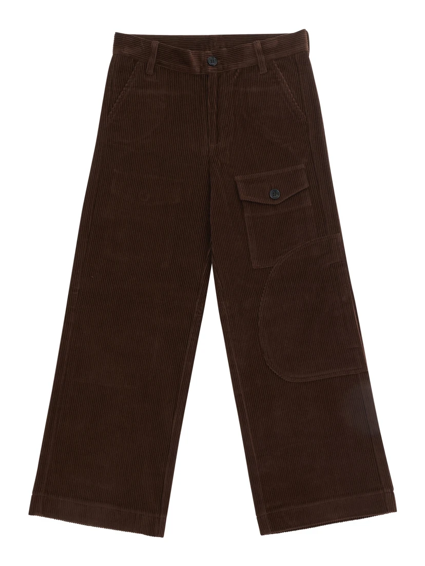 Brown Pants with Front Patch Pocket and Logo Patch on the Back in Corduroy Boy