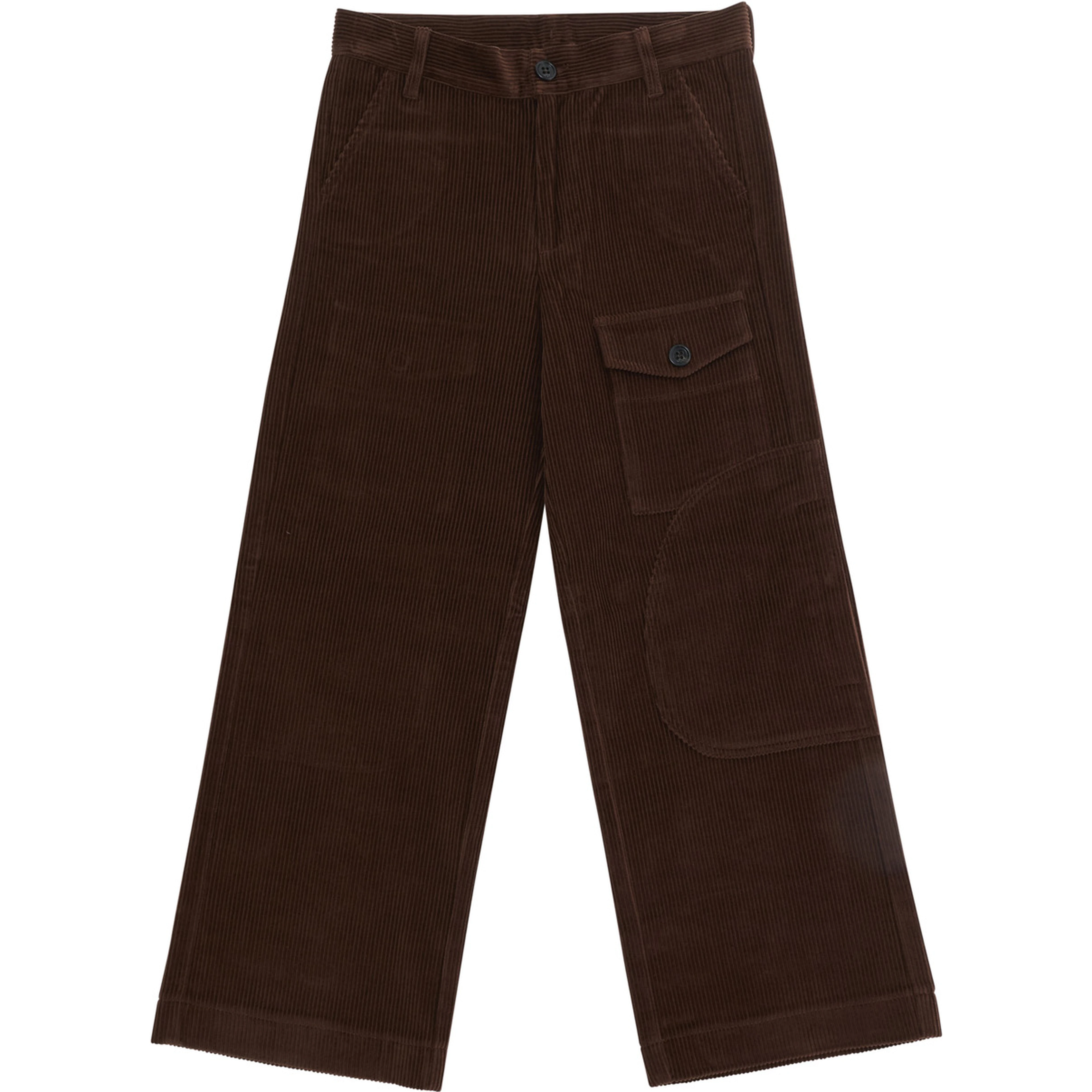 Brown Pants with Front Patch Pocket and Logo Patch on the Back in Corduroy Boy