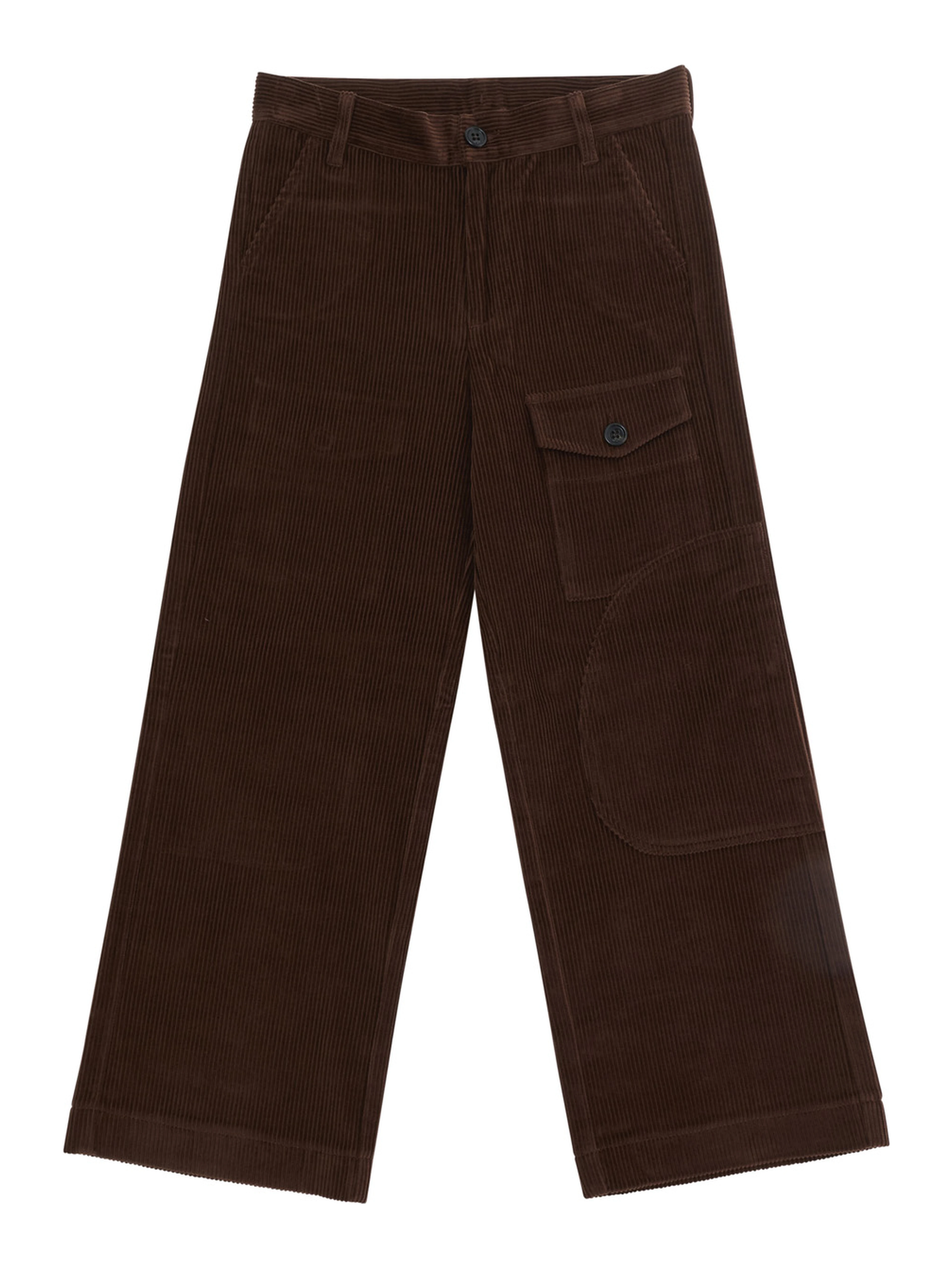 Brown Pants with Front Patch Pocket and Logo Patch on the Back in Corduroy Boy