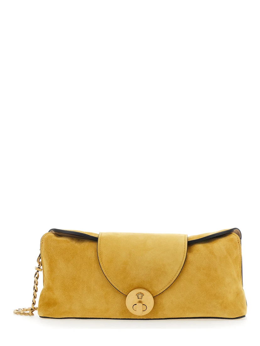 yellow Shoulder bag with Medusa Head on the front in suede for Women