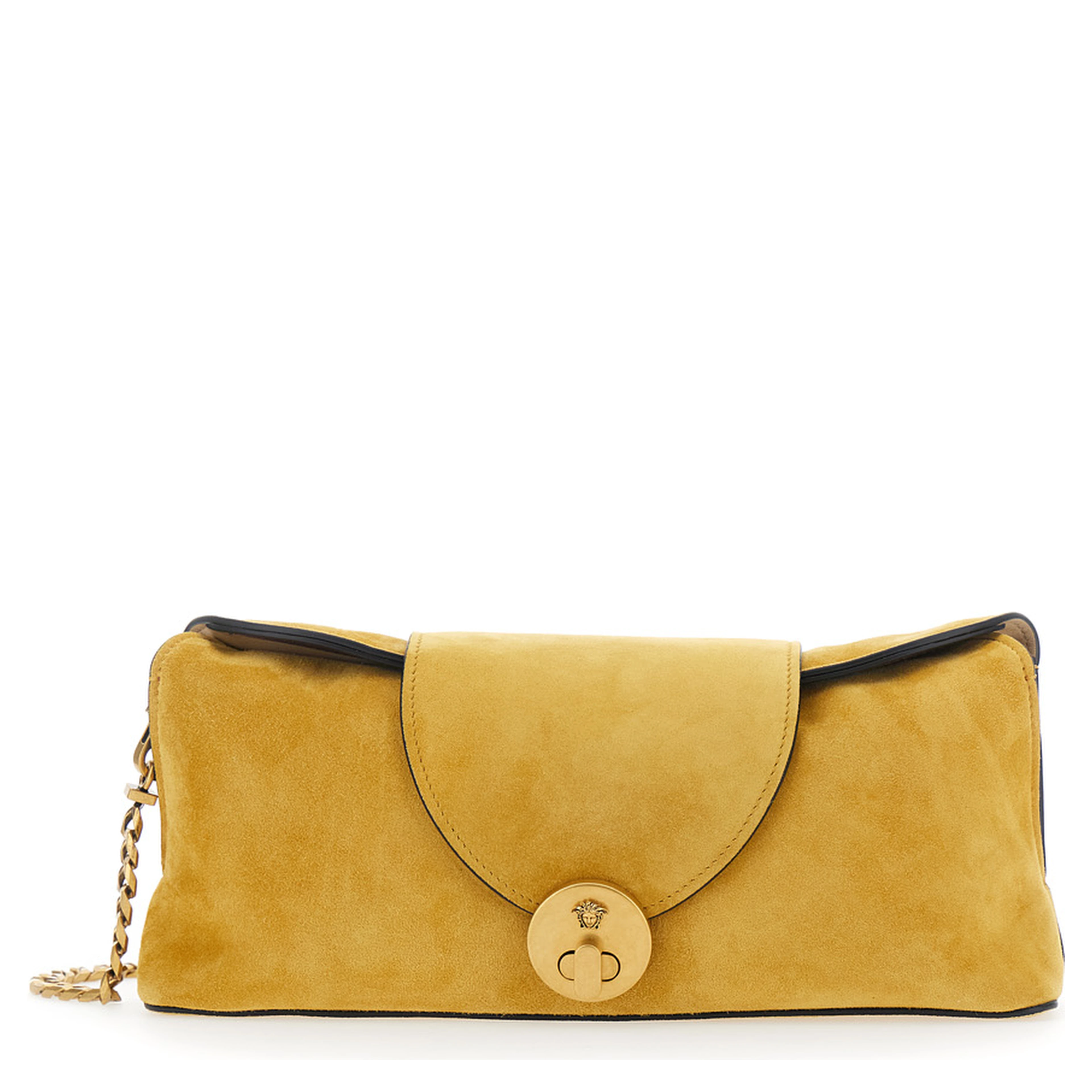 yellow Shoulder bag with Medusa Head on the front in suede for Women