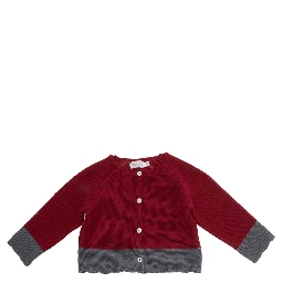 Red Crewneck cardigan with scalloped hem and contrasting finishes in blend viscose baby