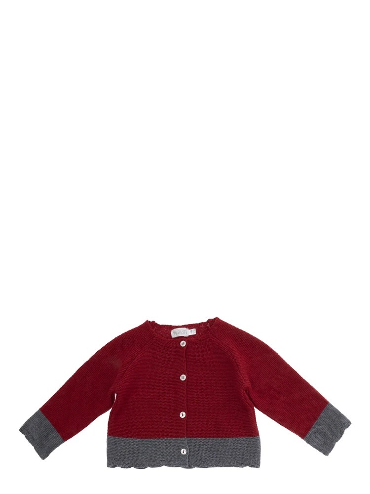 Red Crewneck cardigan with scalloped hem and contrasting finishes in blend viscose baby