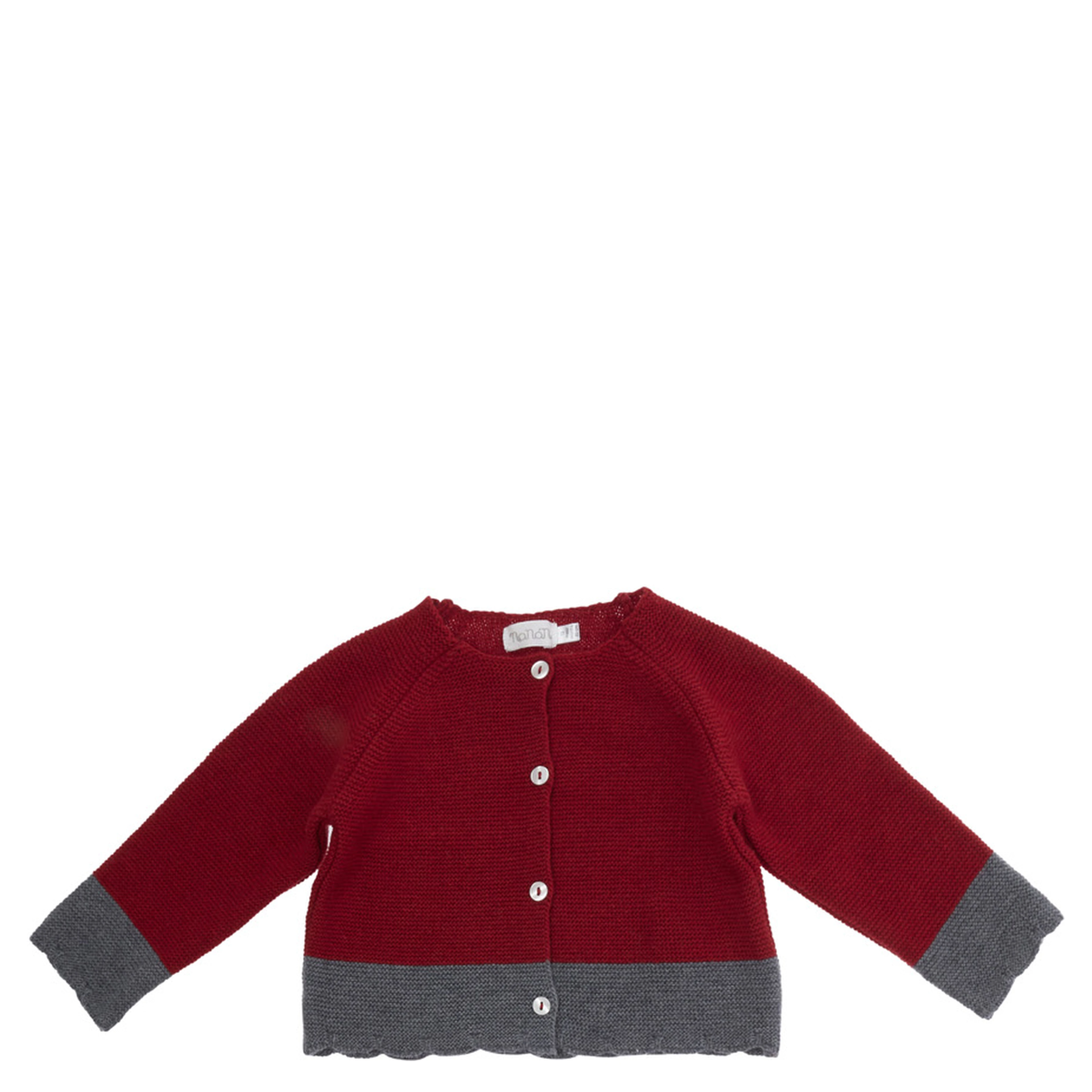 Red Crewneck cardigan with scalloped hem and contrasting finishes in blend viscose baby