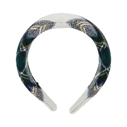 green Headband with check motif in cotton for Girl