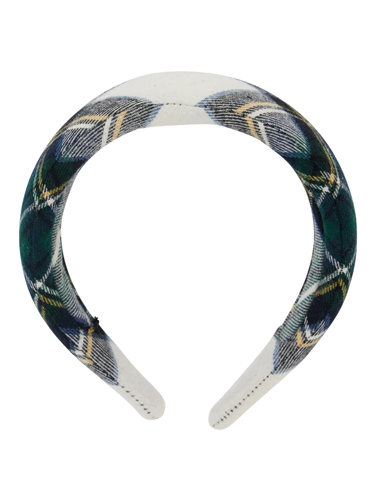 green Headband with check motif in cotton for Girl