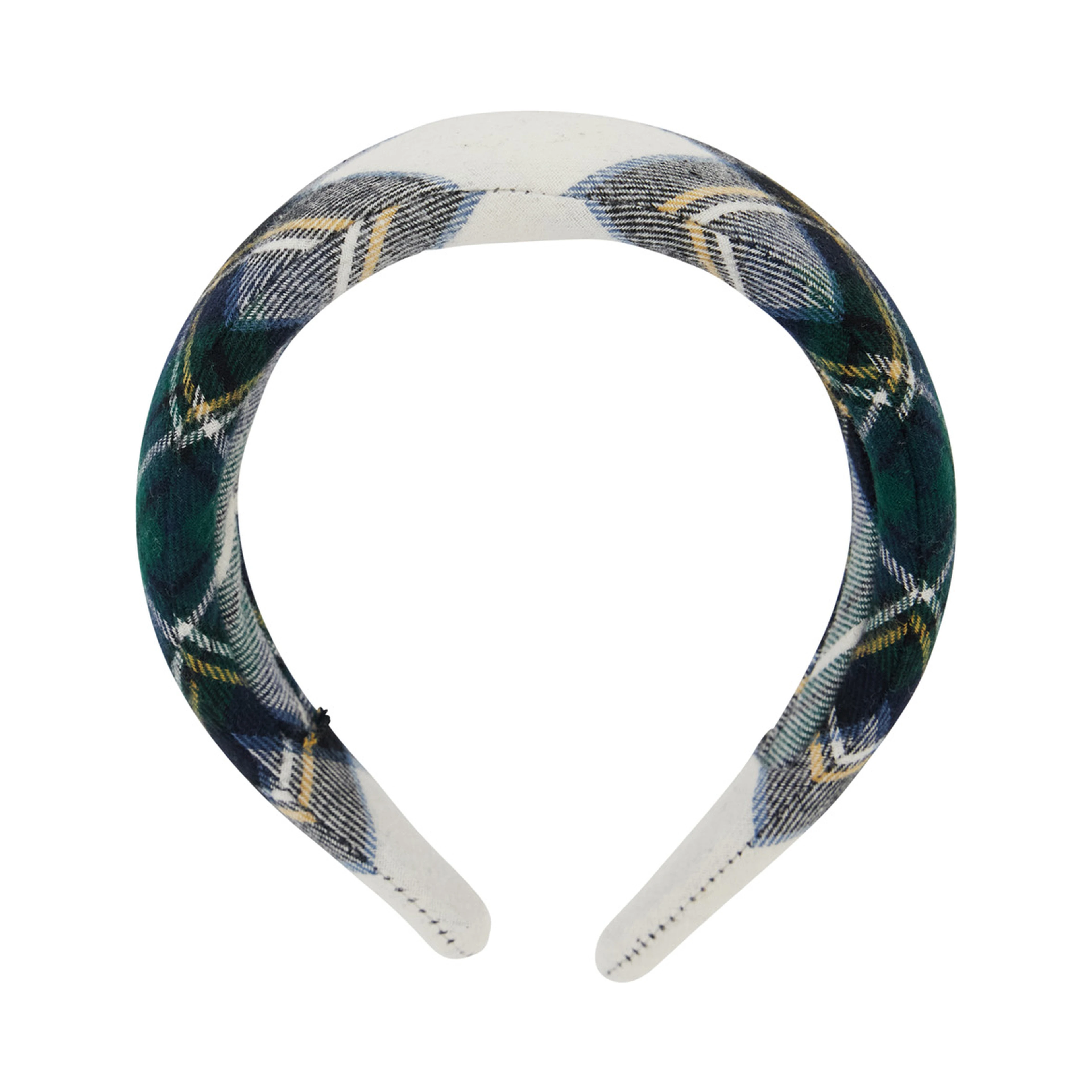 green Headband with check motif in cotton for Girl