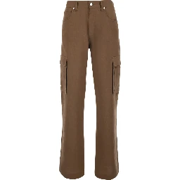 Brown Cargo Pants with FF Plate on the Pocket in Linen for Men