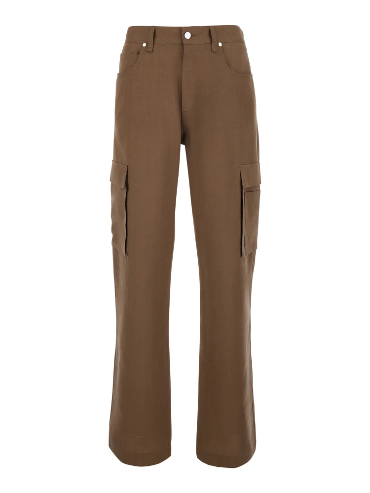 Brown Cargo Pants with FF Plate on the Pocket in Linen for Men