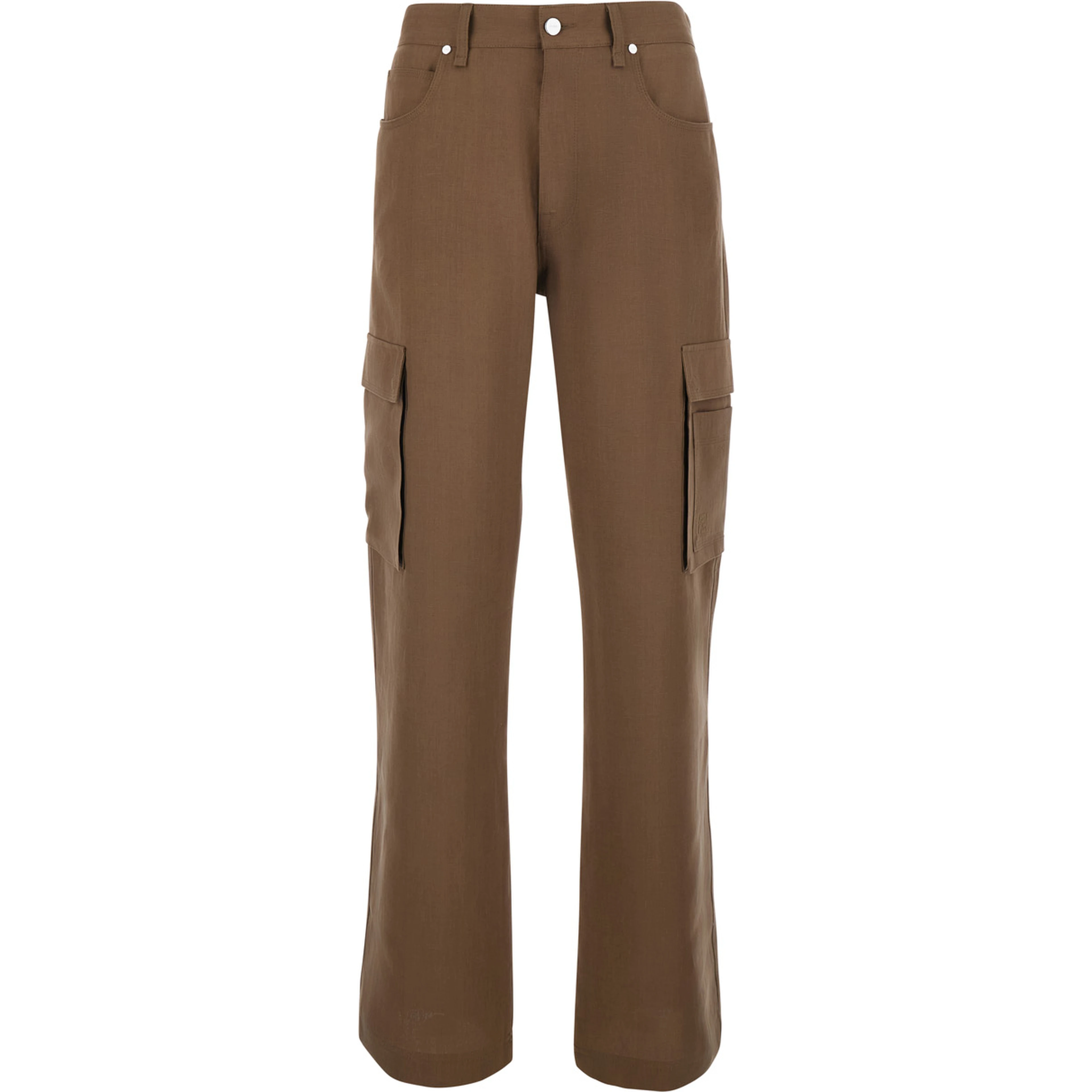 Brown Cargo Pants with FF Plate on the Pocket in Linen for Men