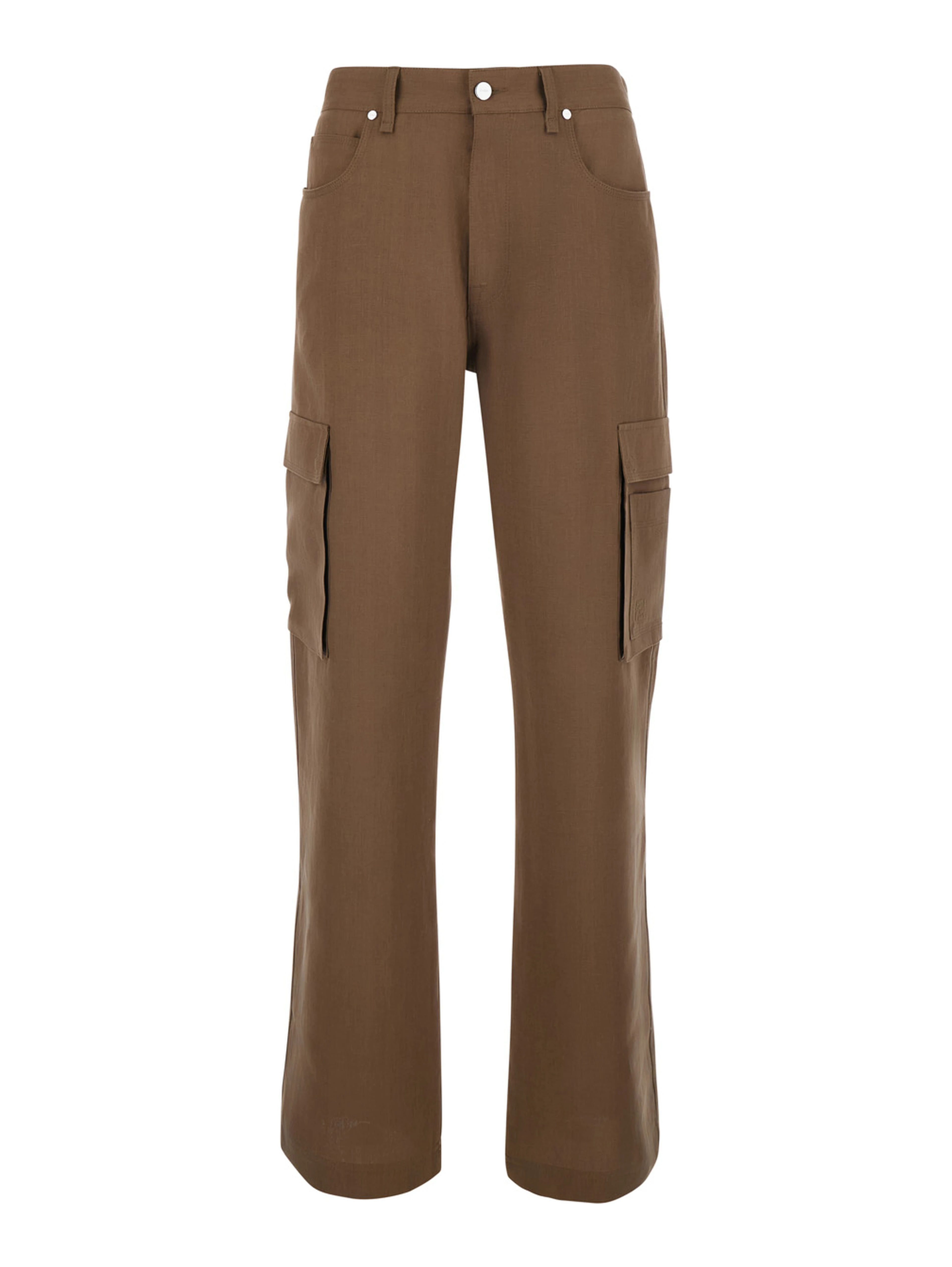 Brown Cargo Pants with FF Plate on the Pocket in Linen for Men