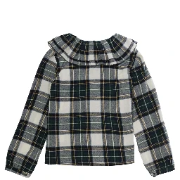 green Blouse with all-over stripe motif in cotton for Girl