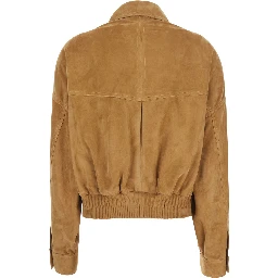 Beige Jacket with pointed collar and logo jewel buttons in suede for men