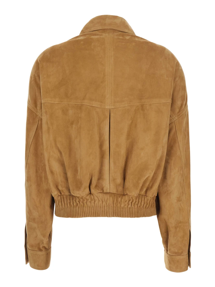 Beige Jacket with pointed collar and logo jewel buttons in suede for men