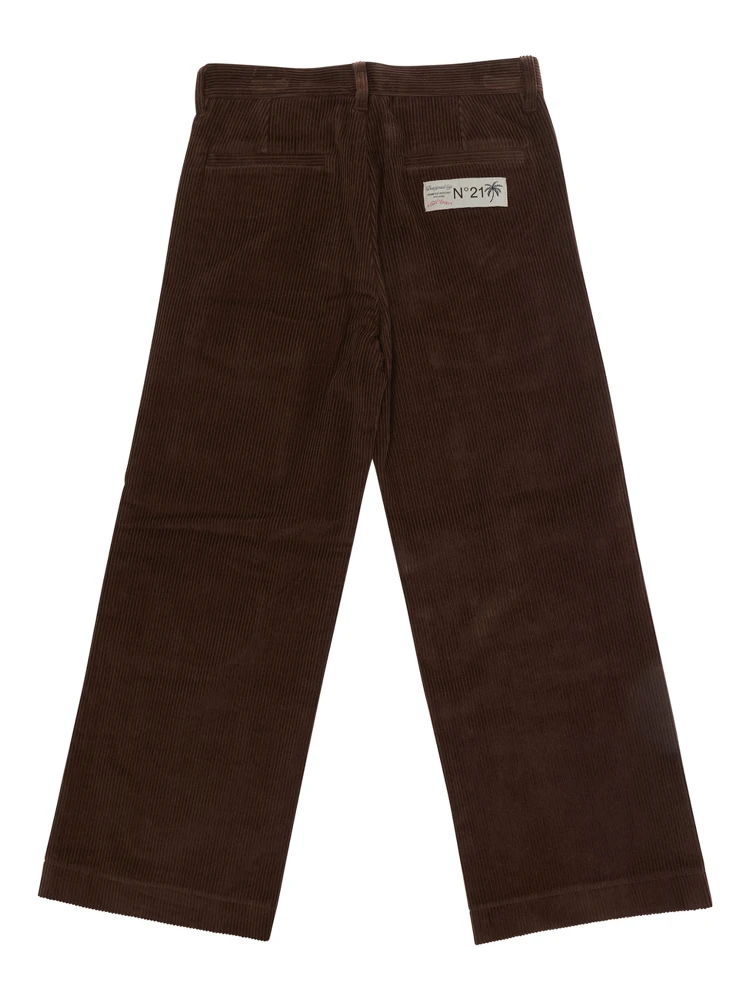Brown Pants with Front Patch Pocket and Logo Patch on the Back in Corduroy Boy alternative