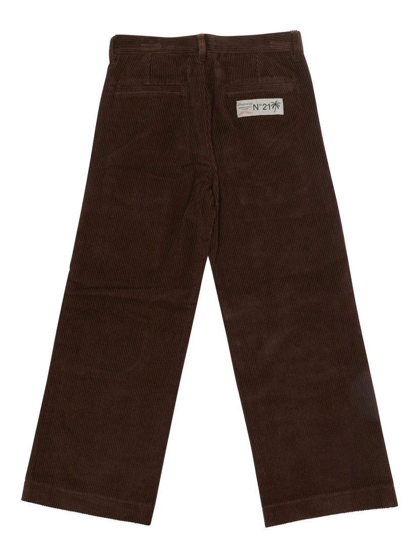 Brown Pants with Front Patch Pocket and Logo Patch on the Back in Corduroy Boy