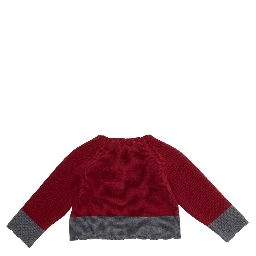 Red Crewneck cardigan with scalloped hem and contrasting finishes in blend viscose baby