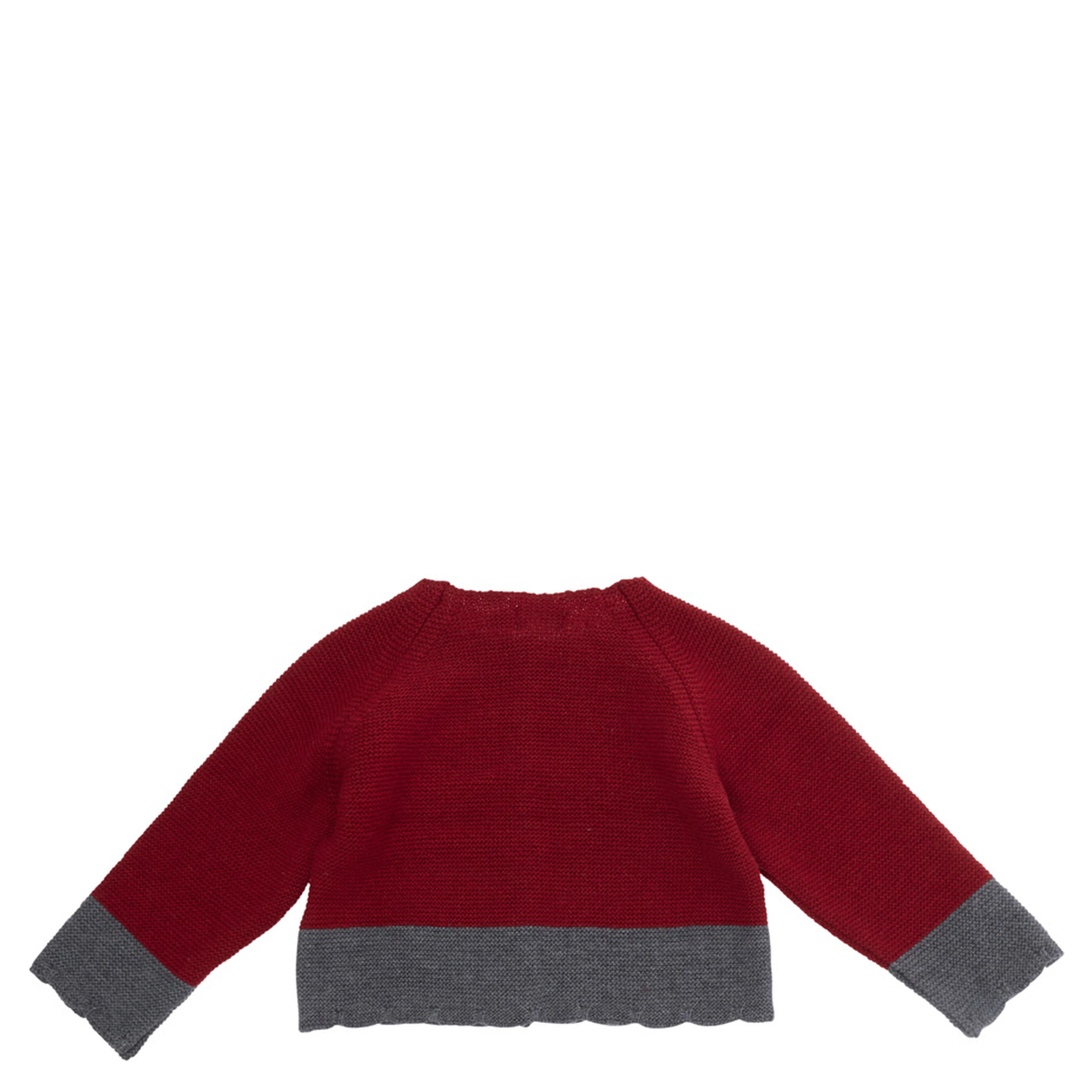 Red Crewneck cardigan with scalloped hem and contrasting finishes in blend viscose baby