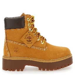 Waterproof Ankle Boots with Nubuck Leather Logo Tag Beige Woman