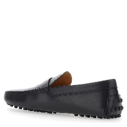 Black loafers with rounded toe and low heel in leather for men