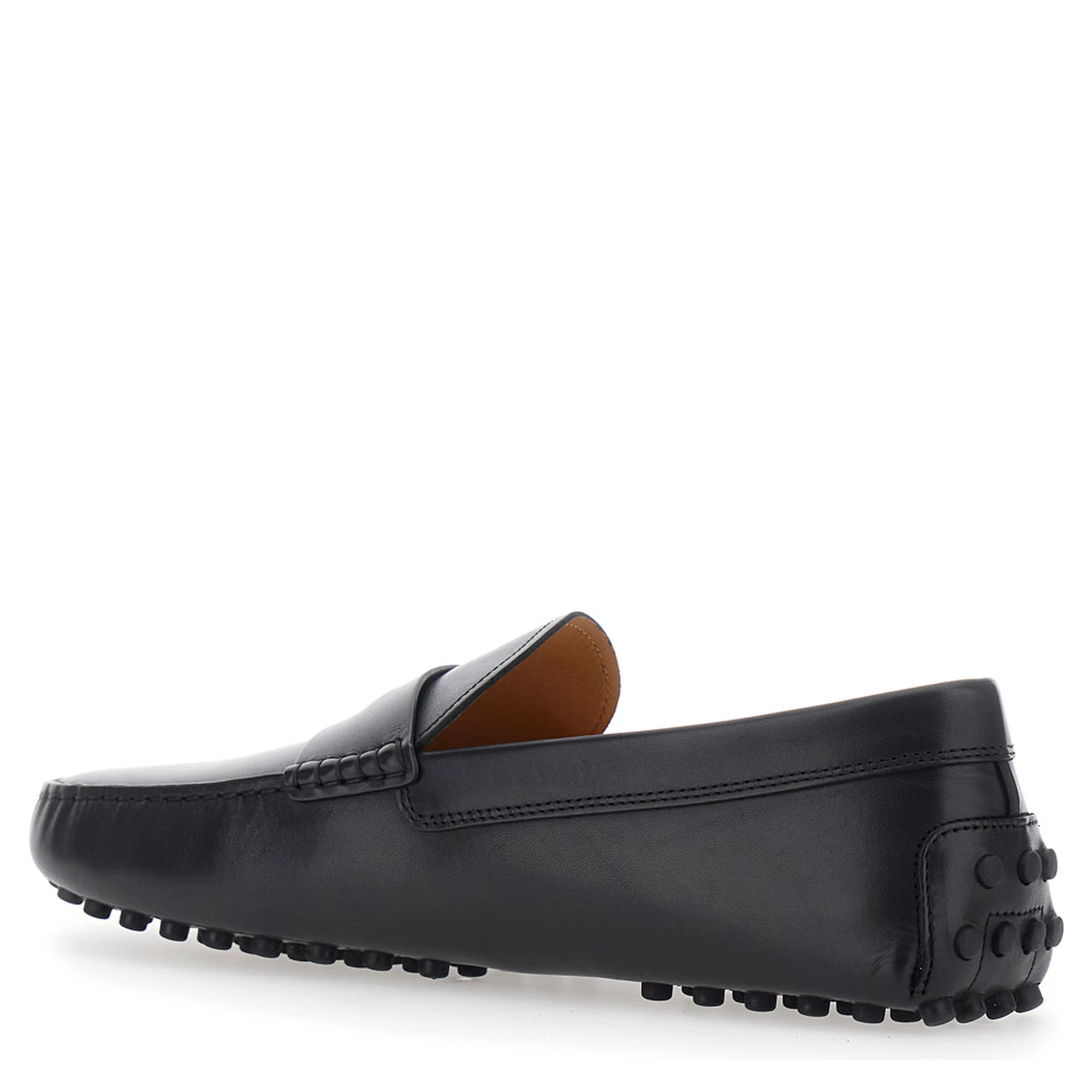 Black loafers with rounded toe and low heel in leather for men