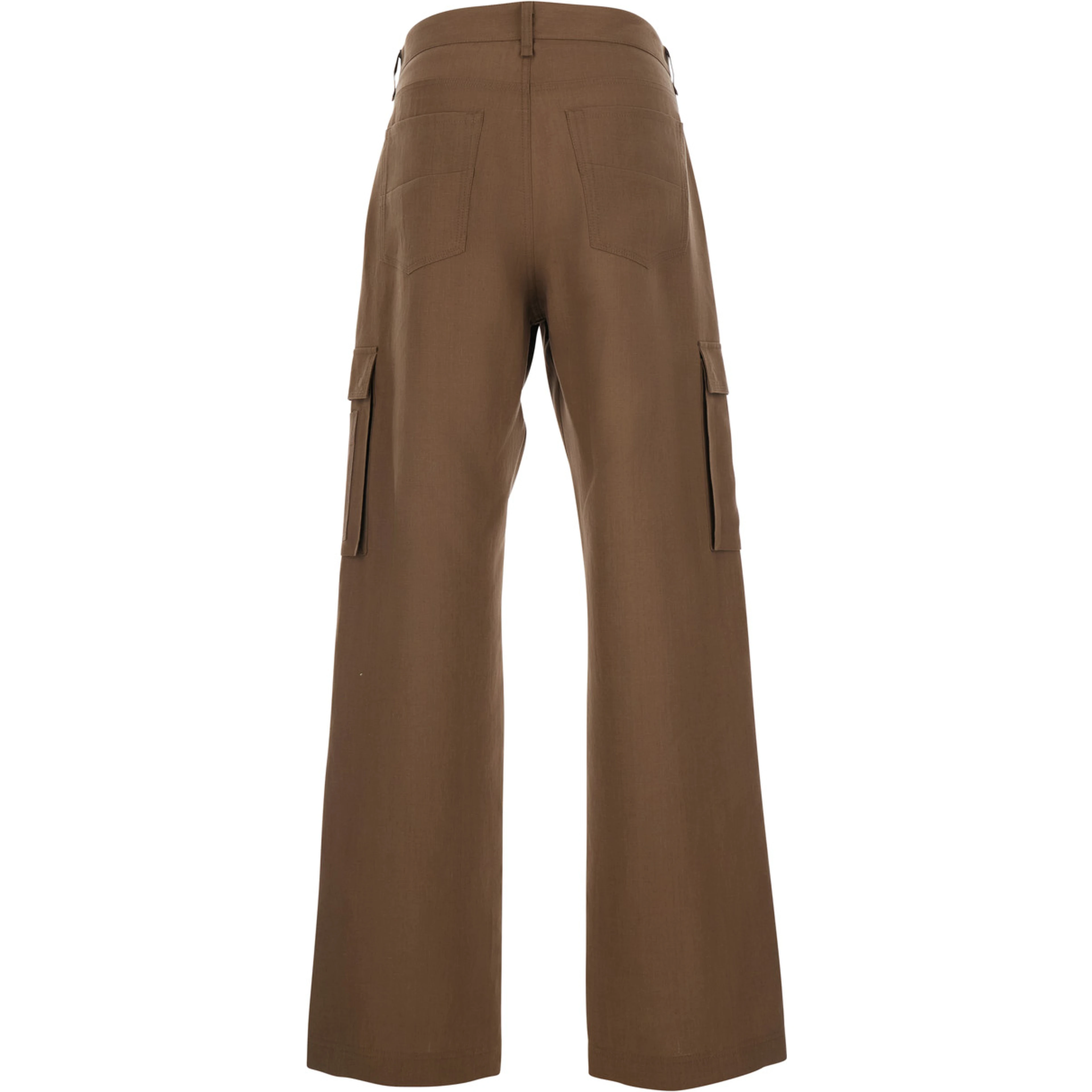 Brown Cargo Pants with FF Plate on the Pocket in Linen for Men