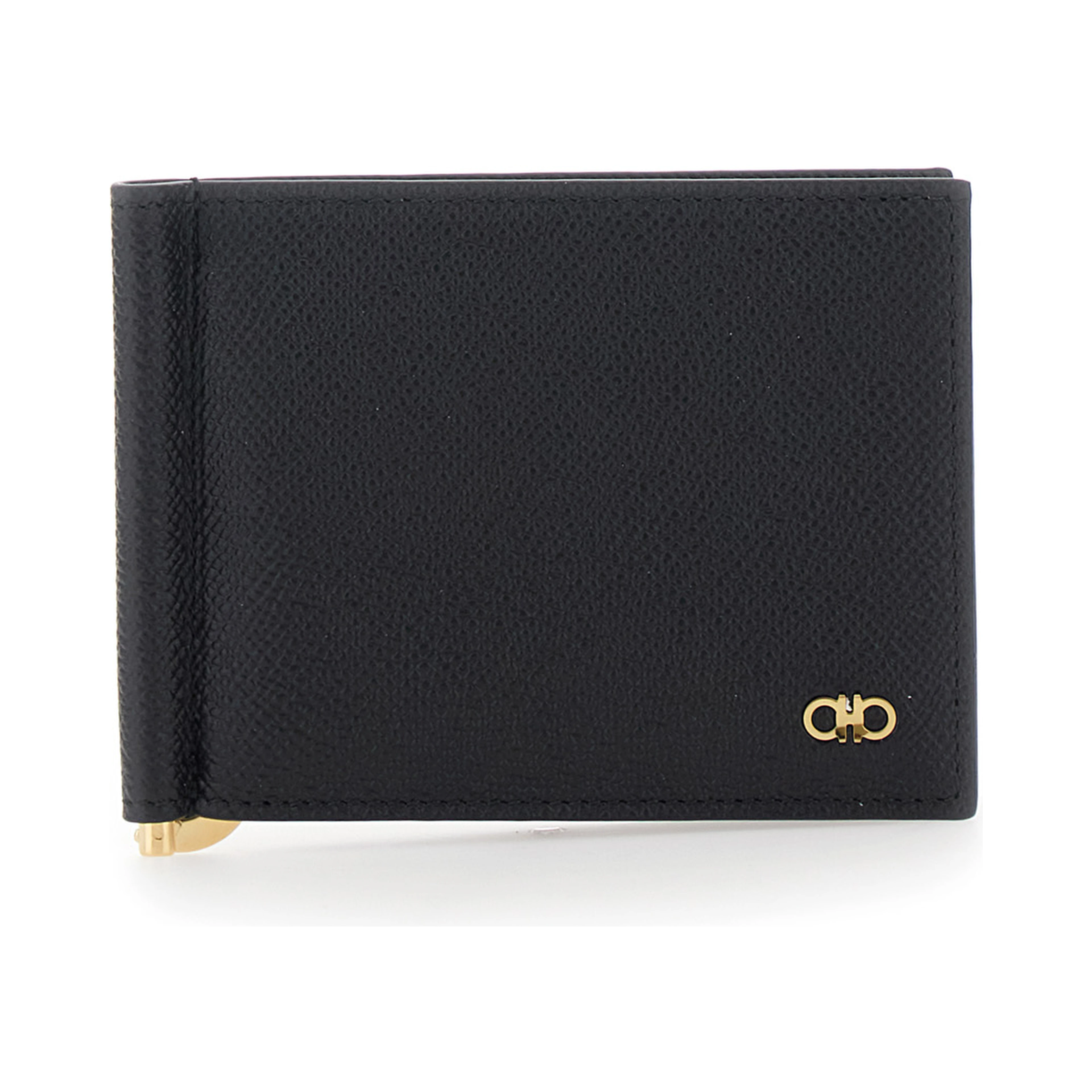 black Wallet with clip and Gancini plaque on the front in leather for men