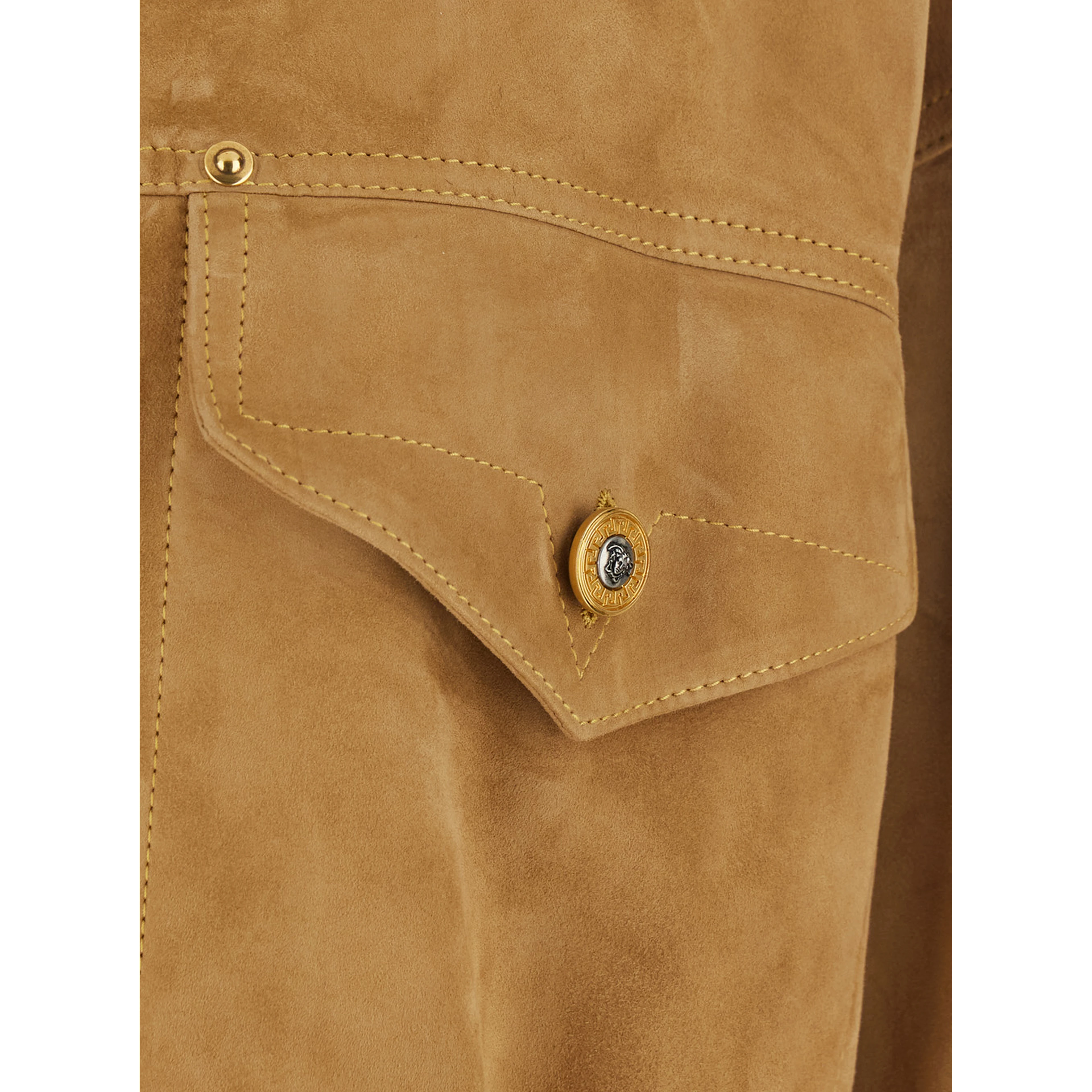 Beige Jacket with pointed collar and logo jewel buttons in suede for men
