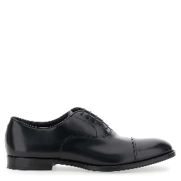 Black Smooth Leather Five-Hole Oxford Shoes for Men